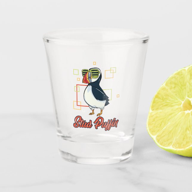 Copo De Shot Ilustração de Ave do Stud Puffin (Frente)