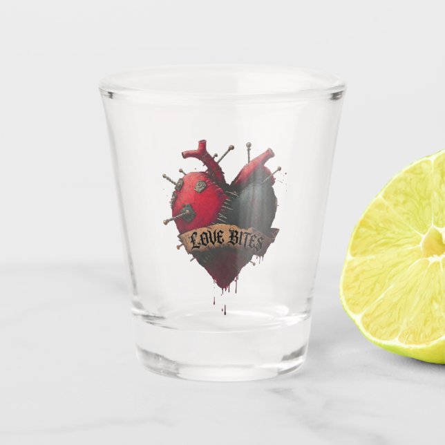 Copo De Shot Ilustração de Coração Anatômico "Love Bites" Gótic (Frente)