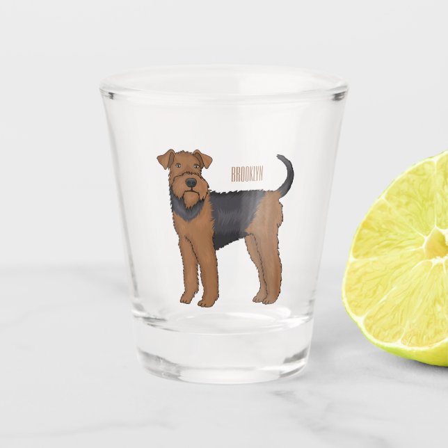 Copo De Shot Ilustração de desenho animado de cão Airedale terr (Frente)