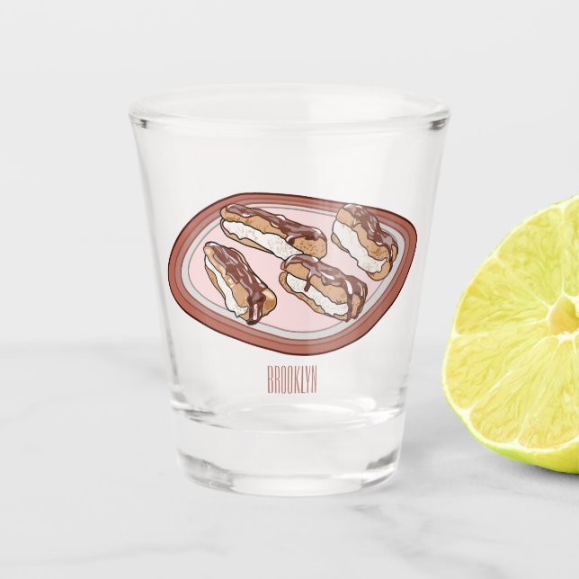 Copo De Shot Ilustração de desenho animado de eclair de chocola (Frente)