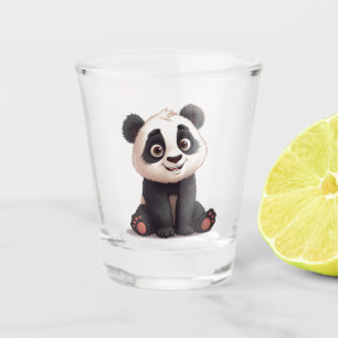 Copo De Shot Ilustração de Desenho Animado de Urso Panda Sentad