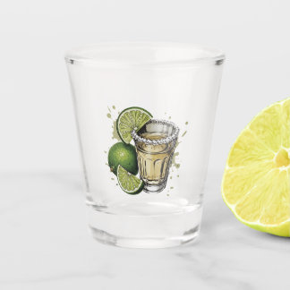 Copo De Shot Ilustração de Shot de Tequila com Borda de Sal e L