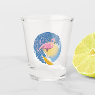 Copo De Shot Ilustração Gráfica Flamingo Surfing