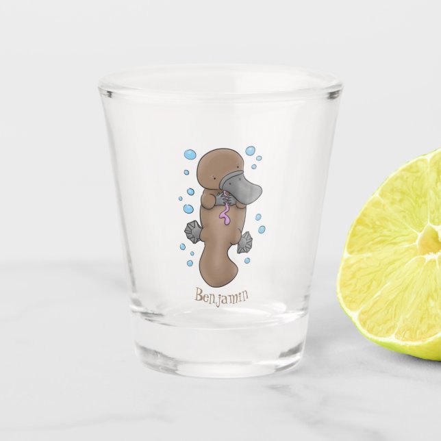 Copo De Shot Imagem de desenho animado de platypus de bebê feli (Frente)