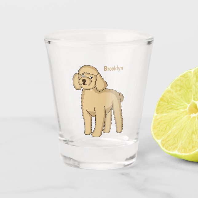 Copo De Shot Imagem de desenho animado de poodle marrom feliz (Frente)