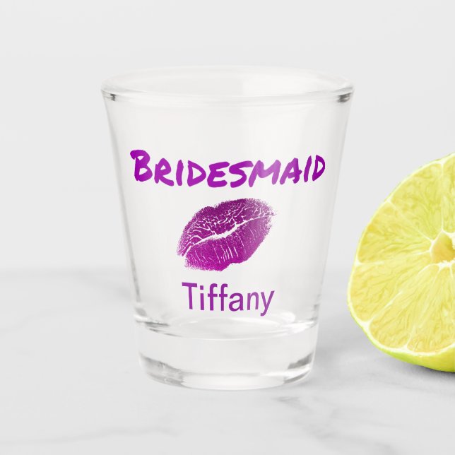 Copo De Shot impressão de batom de Bridesmaid Keepsasakue roxo (Frente)