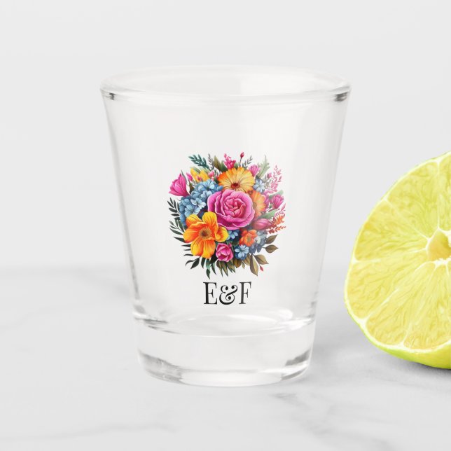 Copo De Shot Iniciais Personalizados Florais De Arte Folclórica (Frente)