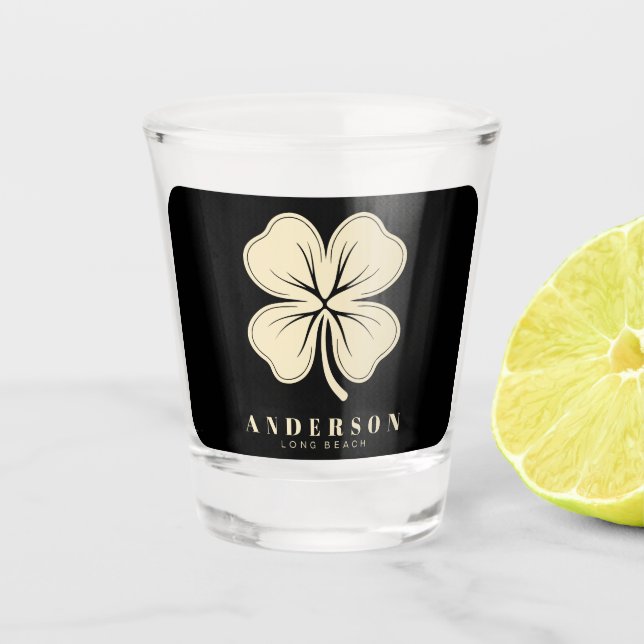 Copo De Shot Irlandês Lucky Quatro Folha com Nome Preto (Frente)