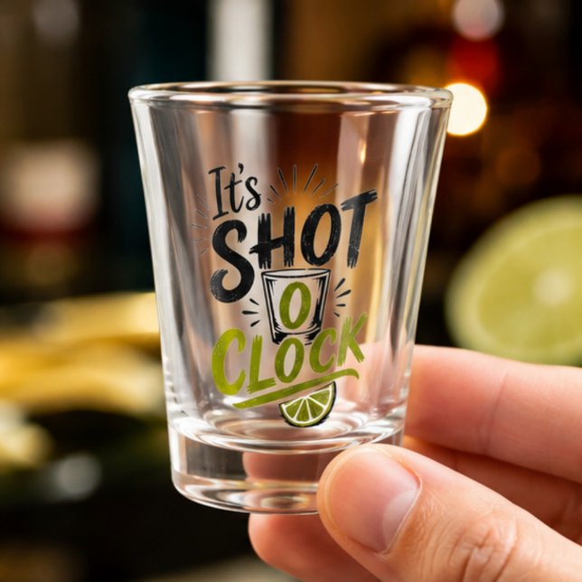 Copo De Shot It's "Shot O'clock" typography fun shot glass. (Criador carregado)