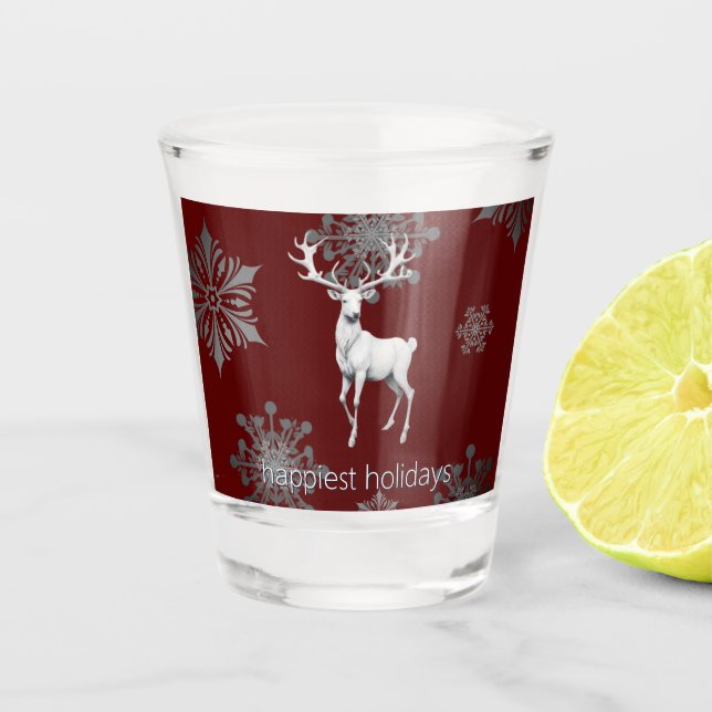 Copo De Shot Ivory Reindeer Christmas | Vermelha (Frente)