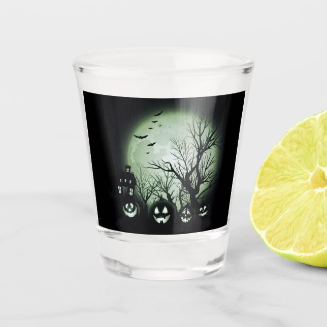 Copo De Shot Jack O'Lanterns À Noite (Frente)