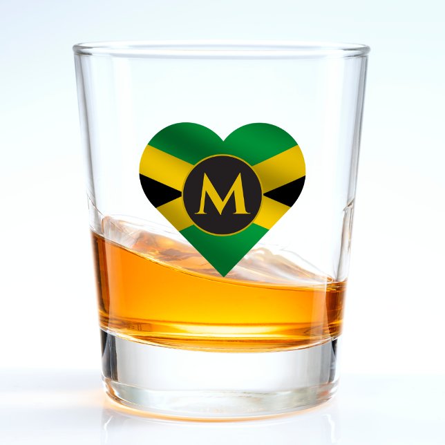 Copo De Shot Jamaica Jamaican Flag Heart Name Monograma Inicial (Jamaica Jamaican flag heart monogram shot glass)