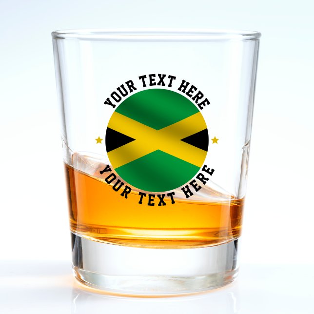 Copo De Shot Jamaica Round Text Jamaican Flag (jamaica jamaican flag shot glass)