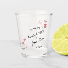 Copo De Shot Jardim de Borboletas Rosa Casamento Romântico Simp