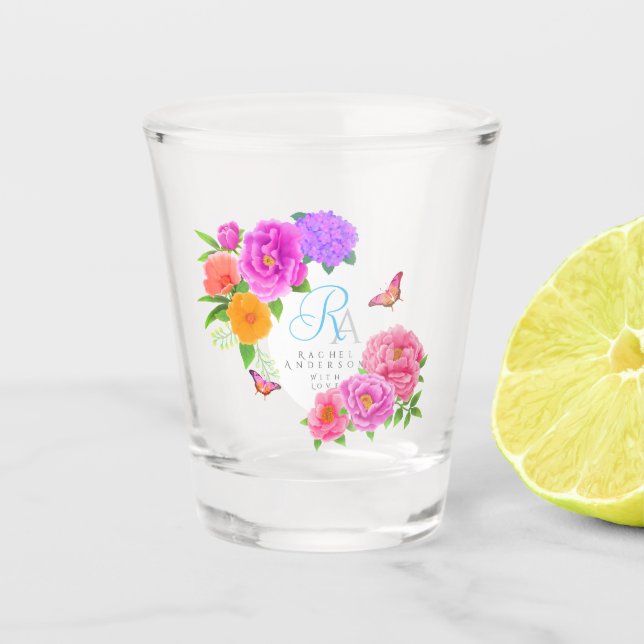 Copo De Shot Jardim Romântico de Monogramas (Frente)
