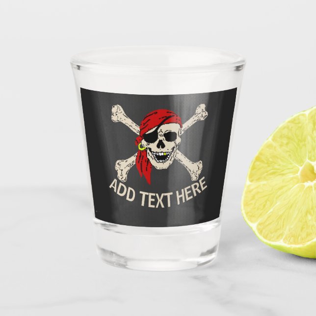 Copo De Shot Jolly Roger Pirate Skull Bones Red Bandanna (Frente)