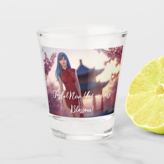 Copo De Shot Jovem Cheongsam Bela Posicionando para Ano Novo Ch (Frente)