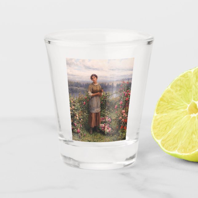 Copo De Shot Julia Gathering Rosa (Bela Garota e Flores) (Frente)