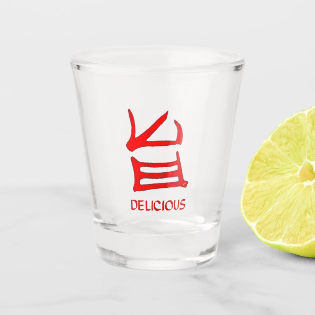 Copo De Shot Kanji Delicioso - Vidro vermelho (Frente)