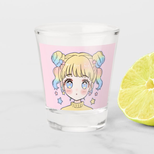 Copo De Shot Kawaii Pastel Star Girl Portrait (Frente)