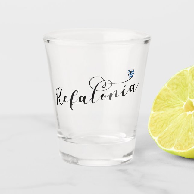 Copo De Shot Kefalonia Heart Flag, Cephalonia, Ilhas Gregas (Frente)