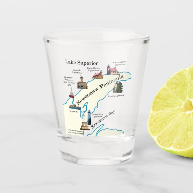 Copo De Shot Keweenaw Peninsula Faróis atirados em vidro (Frente)