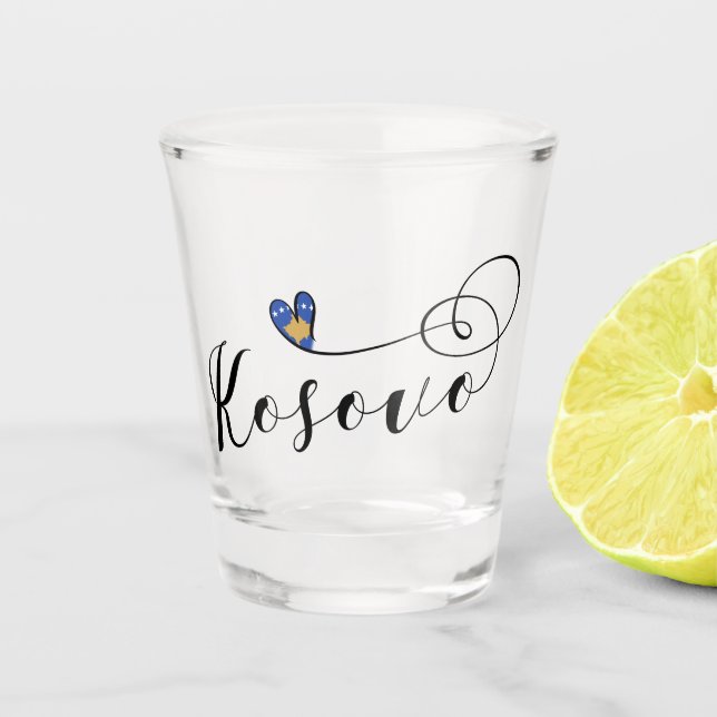 Copo De Shot Kosovo Flag Heart, I Love Kosovo, Kosovar (Frente)