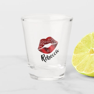 Copo De Shot Lábios Vermelhos Beijam Vidro Personalizado