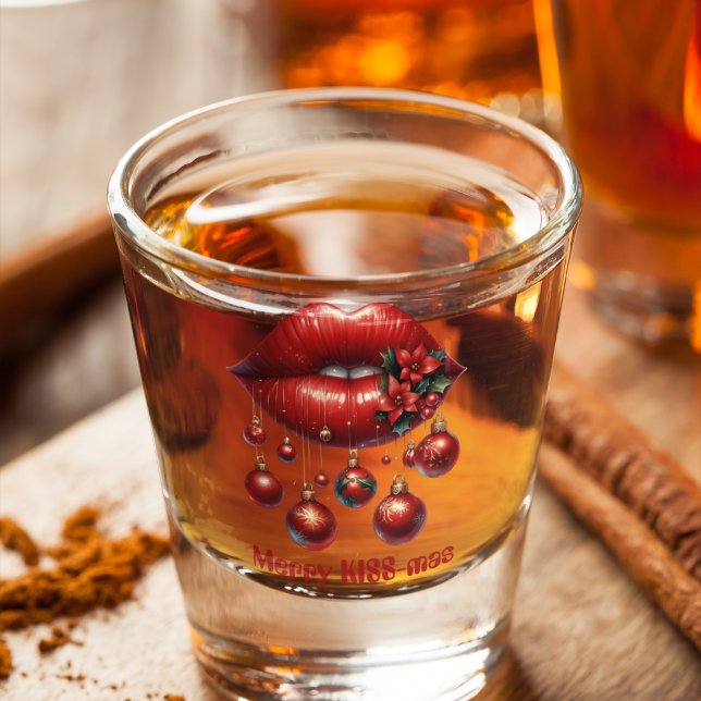 Copo De Shot Lábios vermelhos felizes de KISS, Natal Vermelho (Criador carregado)