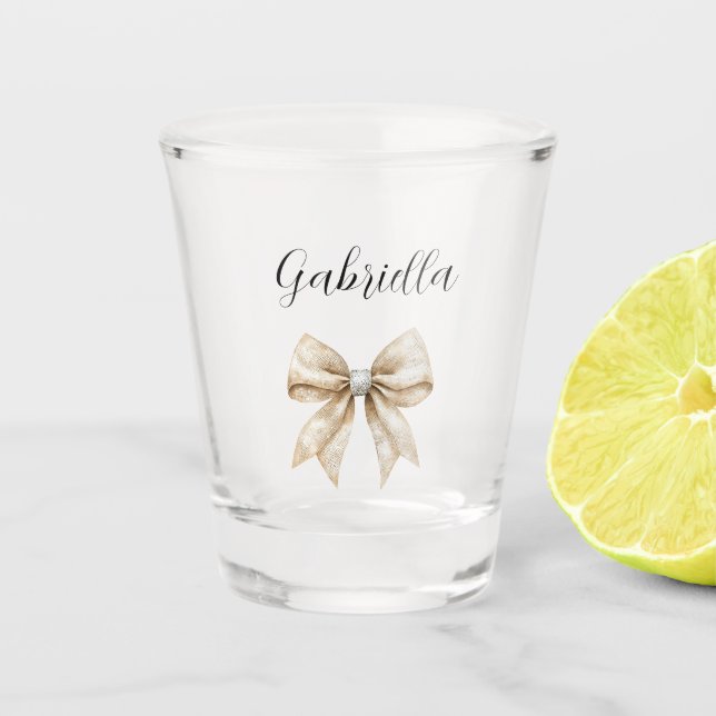 Copo De Shot Laço de Creme Prateado Glamouroso (Frente)