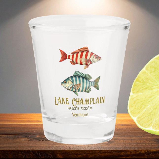 Copo De Shot Lago Champlain Vermont Nova York náutico peixe (Criador carregado)