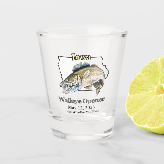 Copo De Shot Lago Personalizado e Data Iowa Walleye Opener (Frente)