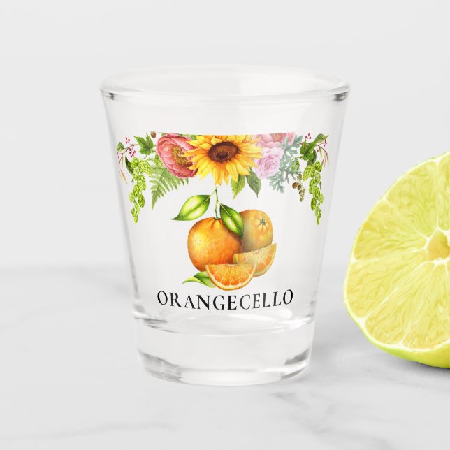Copo De Shot Laranjas Aquáticas Verde Floral Orangecello (Frente)