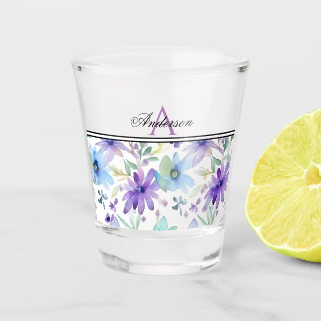 Copo De Shot Lavanda e Blue Floral (Frente)