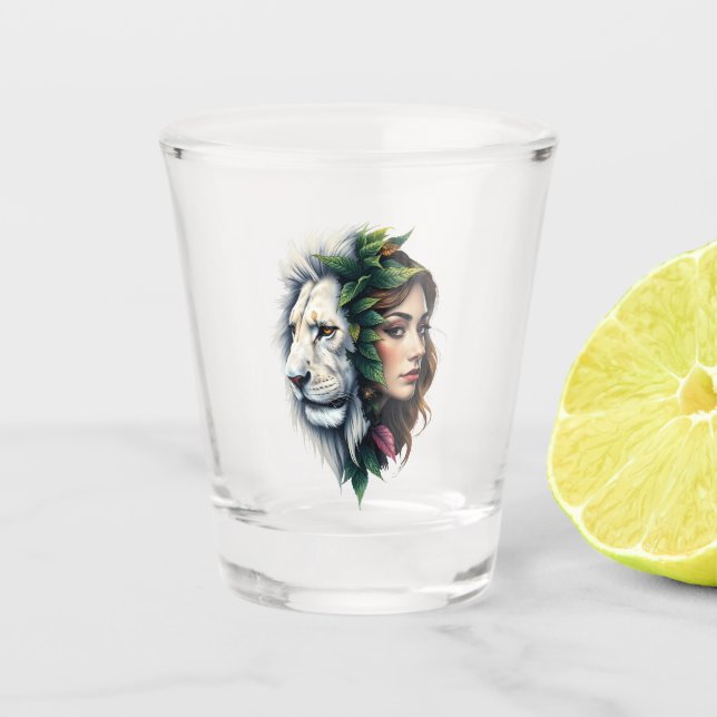 Copo De Shot Leão Branco e Mulher (Frente)