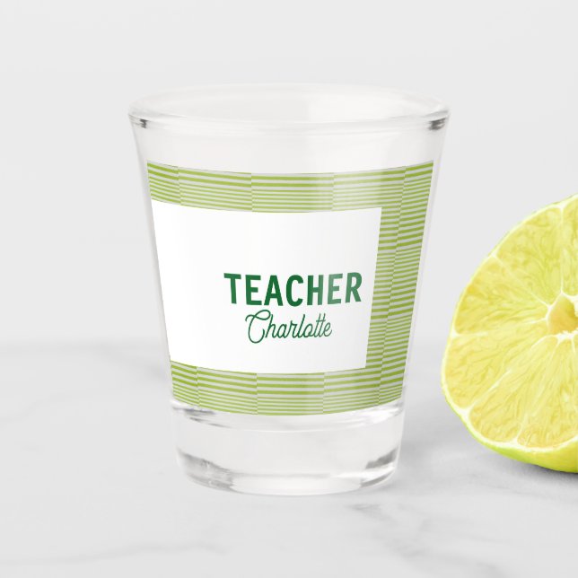 Copo De Shot Lemon green white stripes teacher professor name c (Frente)