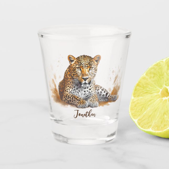 Copo De Shot Leopard Wild Animal Retrato Personalizado Nome (Frente)