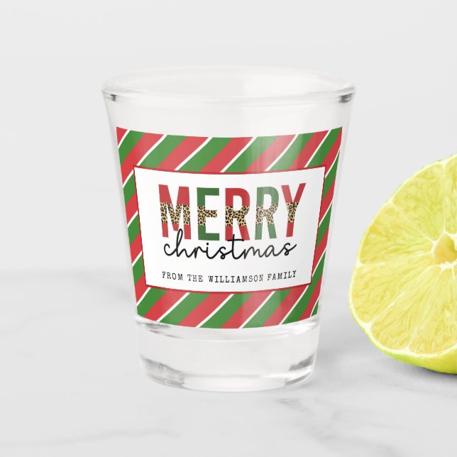 Copo De Shot Leopardo do Natal Moderno Imprime Greve Verde Verm (Frente)