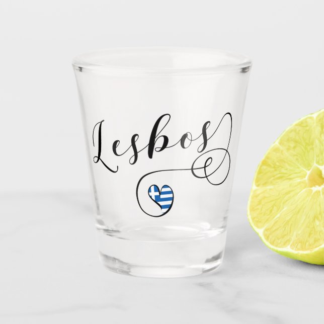 Copo De Shot Lesbos, Coração Grego Na Bandeira, Grécia (Frente)