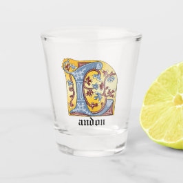 Copo De Shot Letra azul medieval e vermelha acesa L