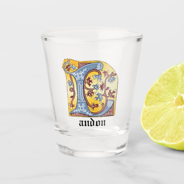 Copo De Shot Letra azul medieval e vermelha acesa L (Frente)
