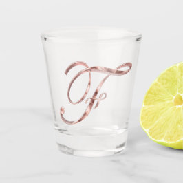 Copo De Shot Letra Elegante Monograma F Rosa Chic Dourada