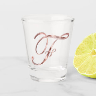 Copo De Shot Letra Elegante Monograma F Rosa Chic Dourada