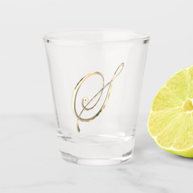 Copo De Shot Letra Elegante Monograma S Faux Chic Dourada (Frente)