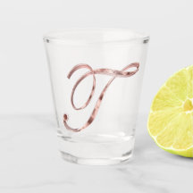 Letra Elegante Monograma T Rosa Chic Dourada