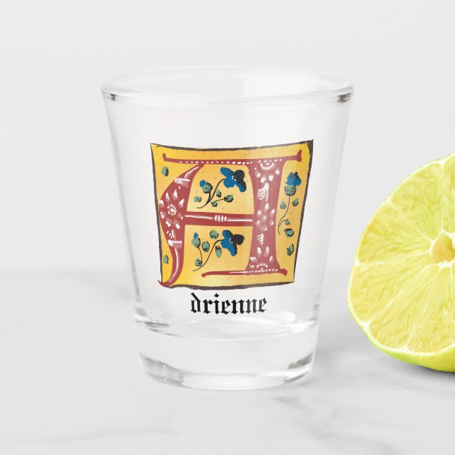 Copo De Shot Letra Floral Iluminada Medieval A Monograma (Frente)