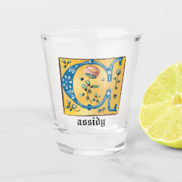 Copo De Shot Letra Floral Iluminada Medieval C Monograma