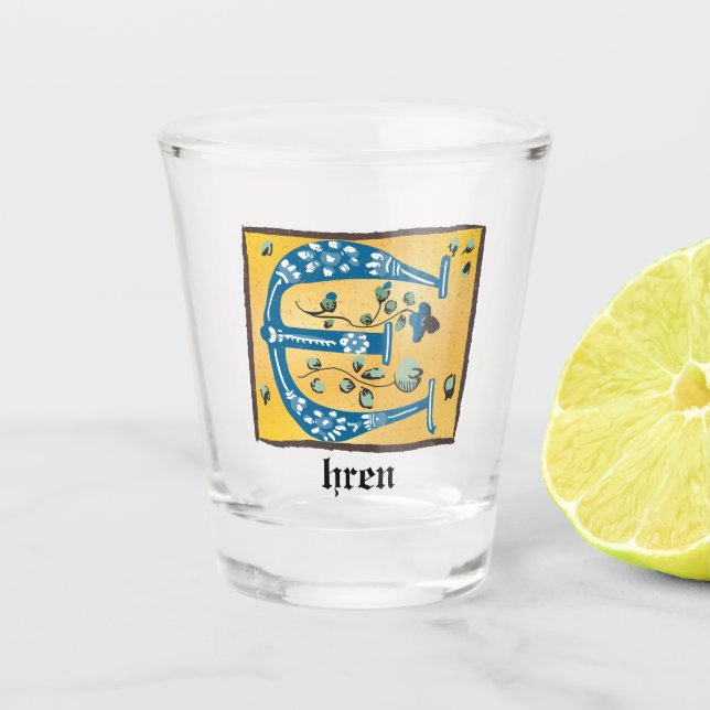Copo De Shot Letra Floral Iluminada Medieval E Monograma (Frente)
