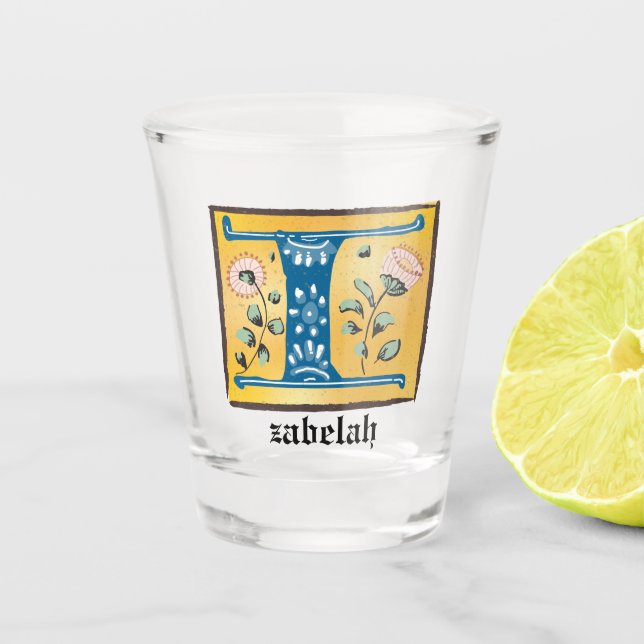 Copo De Shot Letra Floral Iluminada Medieval I Monograma (Frente)