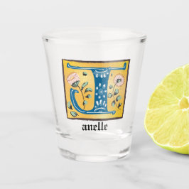 Copo De Shot Letra Floral Iluminada Medieval J Monograma